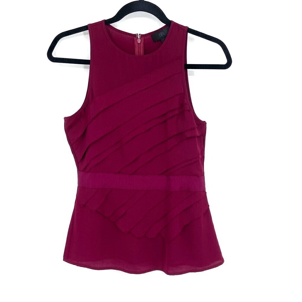 BANANA REPUBLIC Burgundy Berry Purple Ruffle Front Sleeveless Blouse Top Size 0
